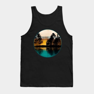 Rustic Lake Reflections Golden Horizon with Trees Tank Top